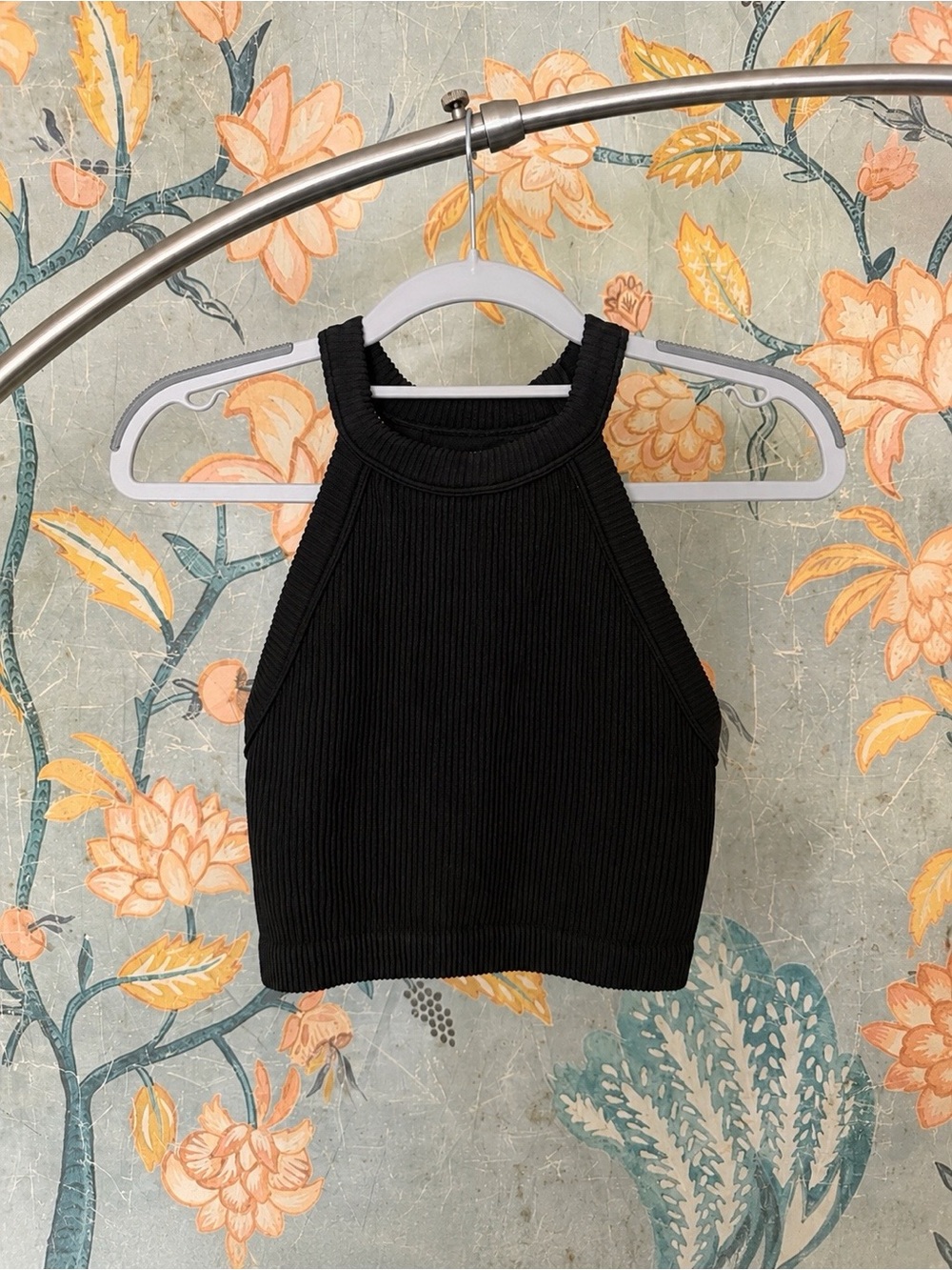 Aerie Black Ribbed High Neck Seamless Bralette Crop Top S